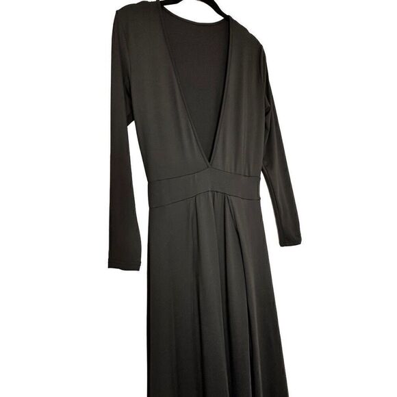 Moda International Plunge V-Neck Split Front Long Sleeve Maxi Dress Black Medium - Picture 2 of 6